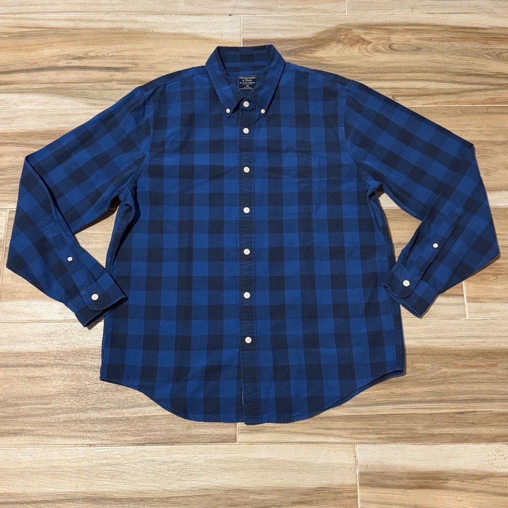 Abercrombie & Fitch Mens XXL Blue Buffalo Plaid Button Down Long Sleeve Shirt